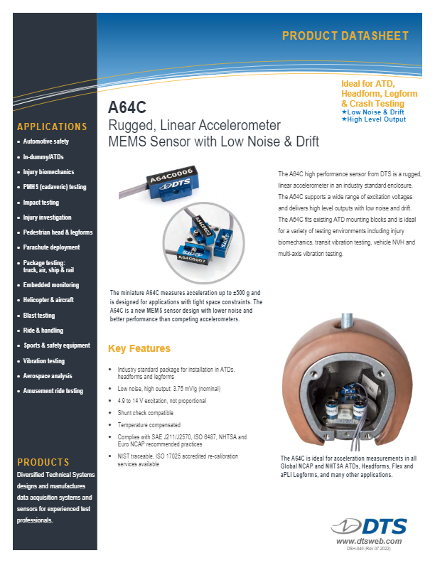 DTS - A64C Accelerometer Datasheet - Rugged Accelerometer