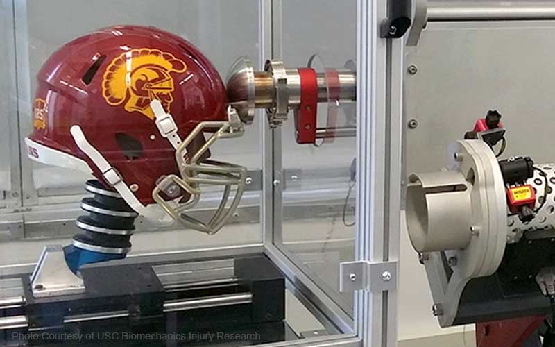 Football Helmet Impact Testing. Photo Courtesy of USC Biomechanics Injury Research 
